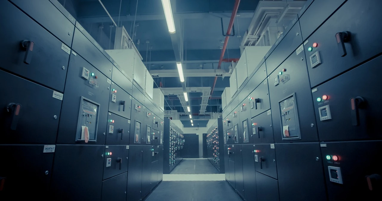 Electrical switchgear cabinets in a plant room